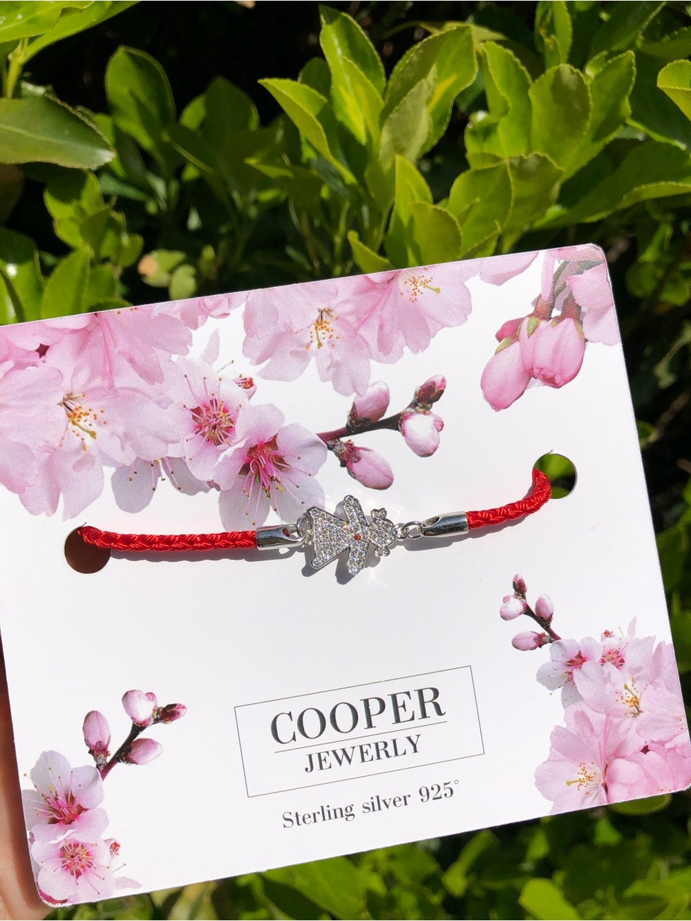 Red Braided Bracelet with Sterling Silver Crystal Butterfly
